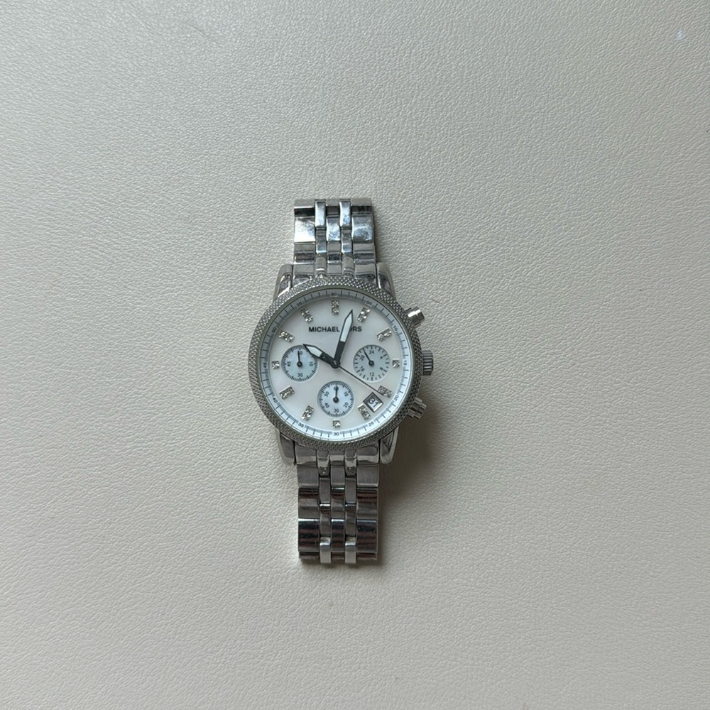 Michael Kors Silver Watch with Pearl Face